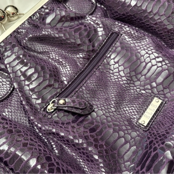 🔥 Elle Purple Snakeskin Kiss-Lock Frame Bag Y2K Whimsigoth Crossbody - Picture 3 of 13